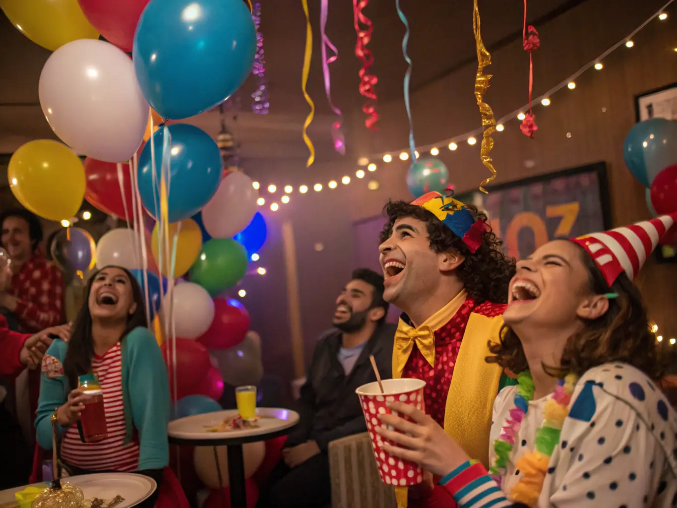 A photograph of a themed evening event organized by ZICABAZAC, showing attendees dressed in costumes and participating in themed activities.